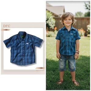 🌿DFC Youth Division Boys XS (5/6) Dark Blue Pearl Snap Plaid Dress Shirt-Nice!